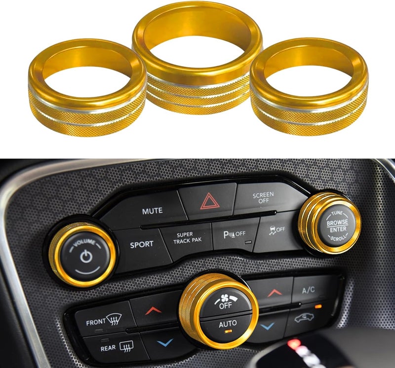DWARFOO 3PCS Air Conditioner Switch Button Knob Cover, Aluminum Alloy A/C Decal Trim Rings, Car Interior Decor Accessories AC Climate Control Knob Outer Ring Replacement for Dodge Challenger Durango 2015-2022 - Image 1